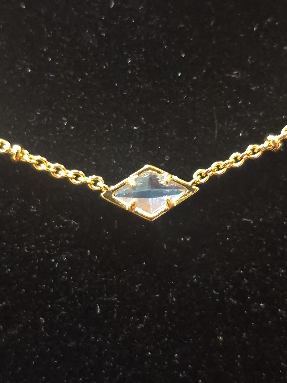 Kendra Scott Gold Tone 3 Stone Station Necklace Blue Opal Glass Adjustable - Picture 2 of 3